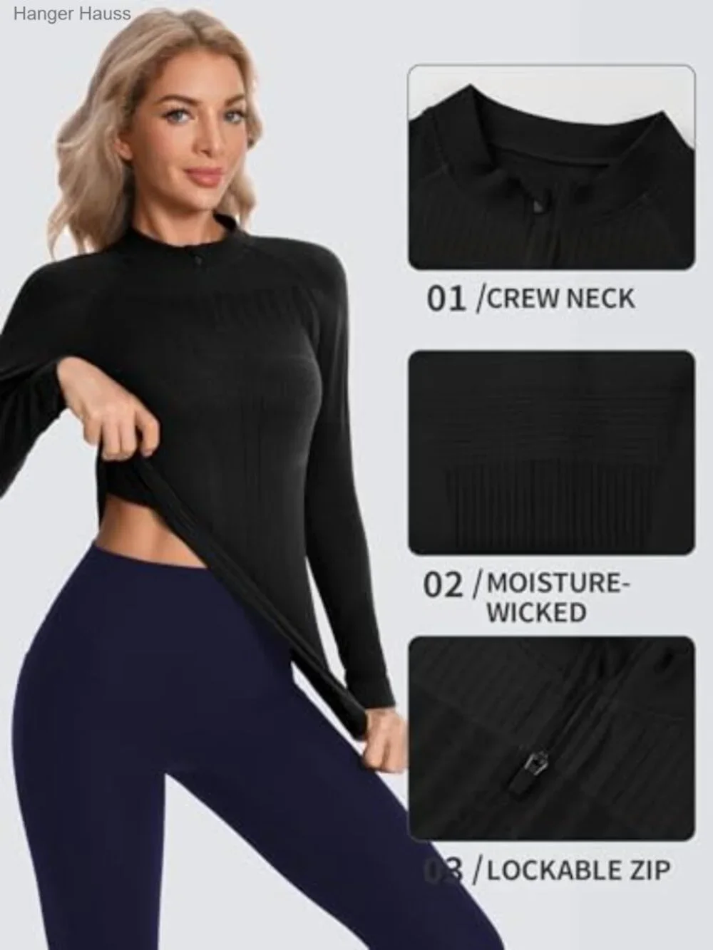 Seamless Quarter Zip Thermal Base Layer Top Long Sleeve Compression Workout_4